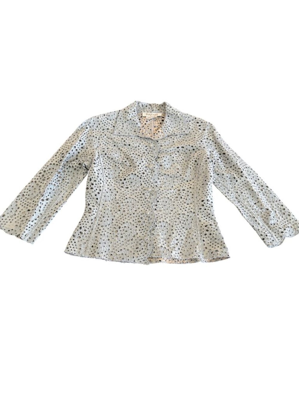 NWT Kay Unger New York Women's 100% Silk Floral Eyelet Button Down Blazer Size 4